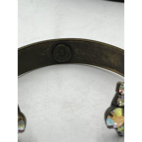 LOREN HOPE Mishelle Aurora Borealis Iridescent Crystals Gold Brass Cuff Bracelet - Picture 3 of 16